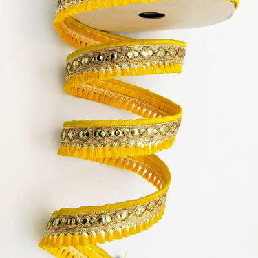 Yellow Tassels Trim, Gold Fringe Trim, Beaded Trim, Tassels Trim, Sari Trim, Sari Lace, Decorative Trim, Fringing Tape Trim By 3 Yards